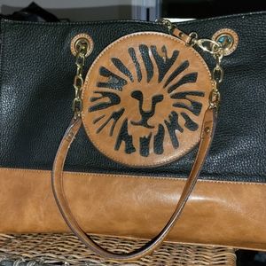 Ann Klein Legacy Leo Handbag, Black and Brown Pebbled Leather